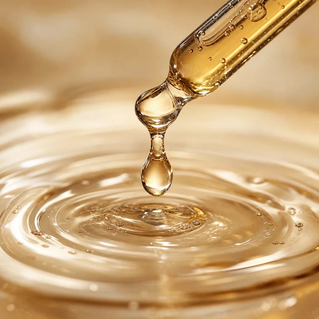 A golden droplet falling into clear gel